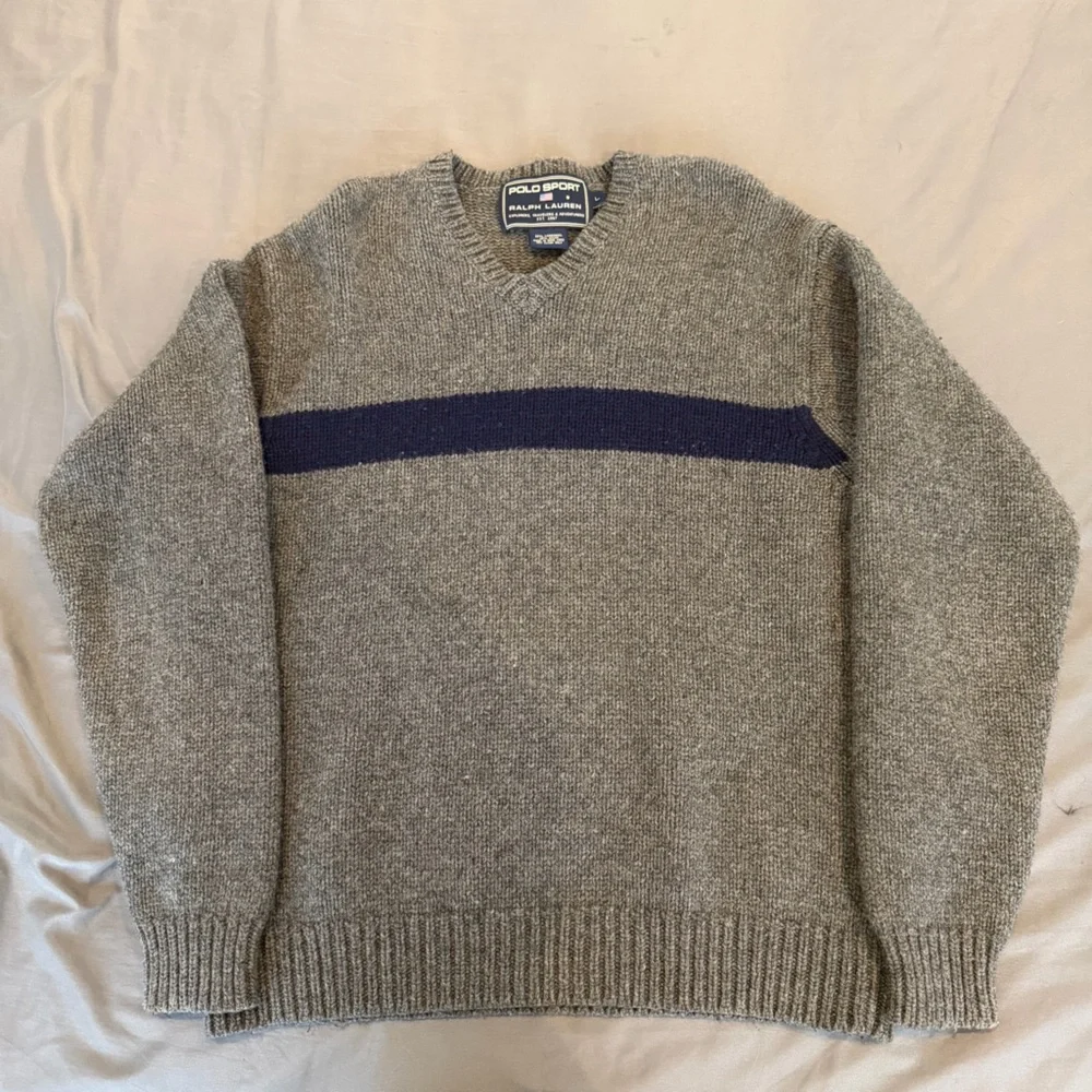 POLO SPORT RALPH LAUREN 80% LAMBSWOOL STRIPED SWEATER‎ VINTAGE MENS GREY HEAVY